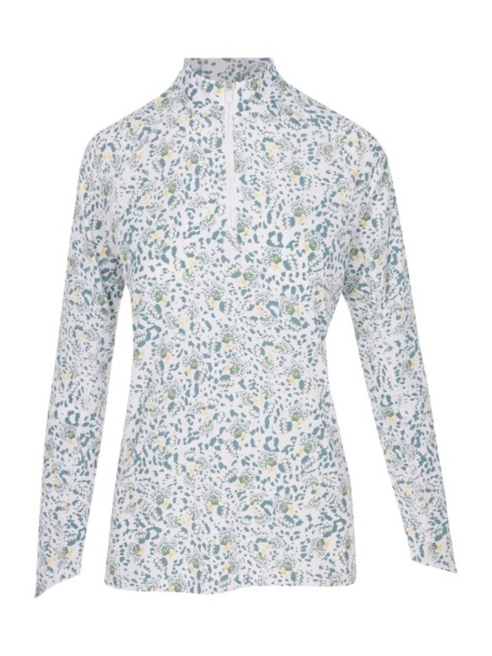Puma Long-Sleeve Half-Zip Top in White, Seafoam and Pale Yellow Print